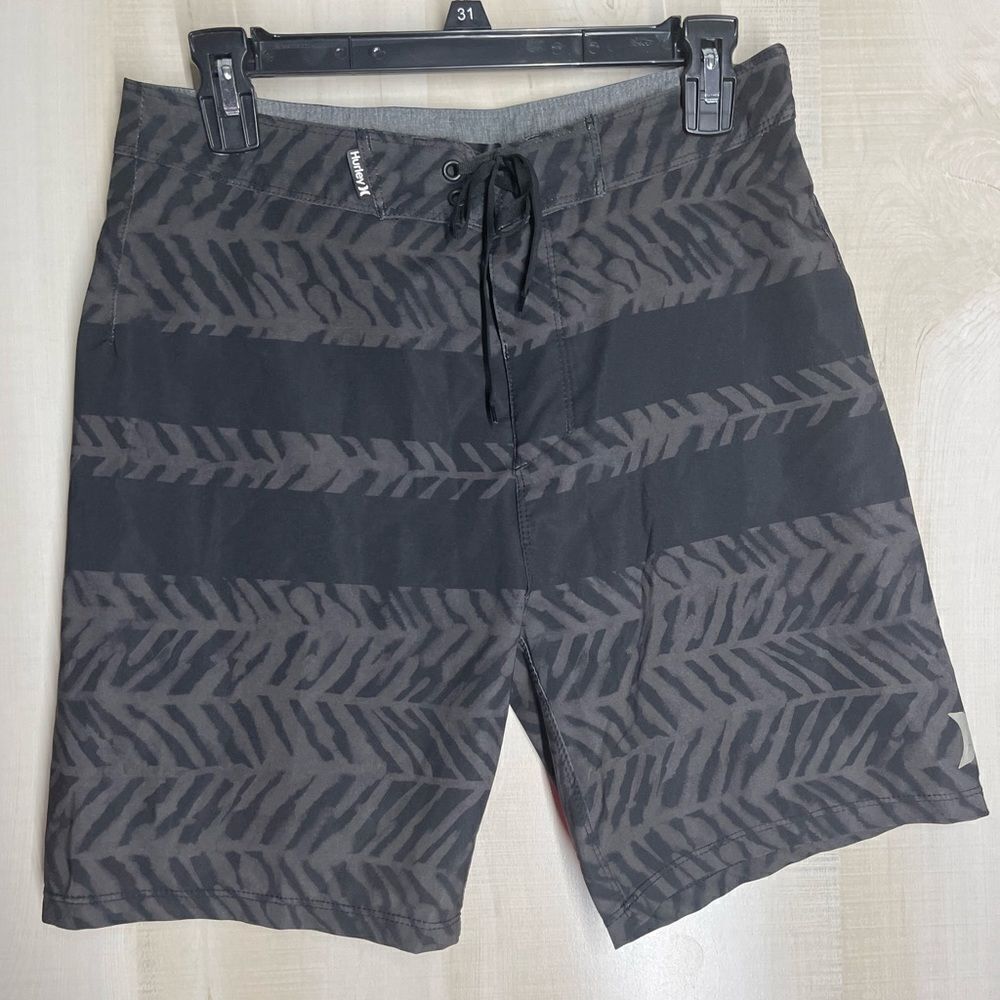 Hurley black and gray swim trunks board shorts, size 28